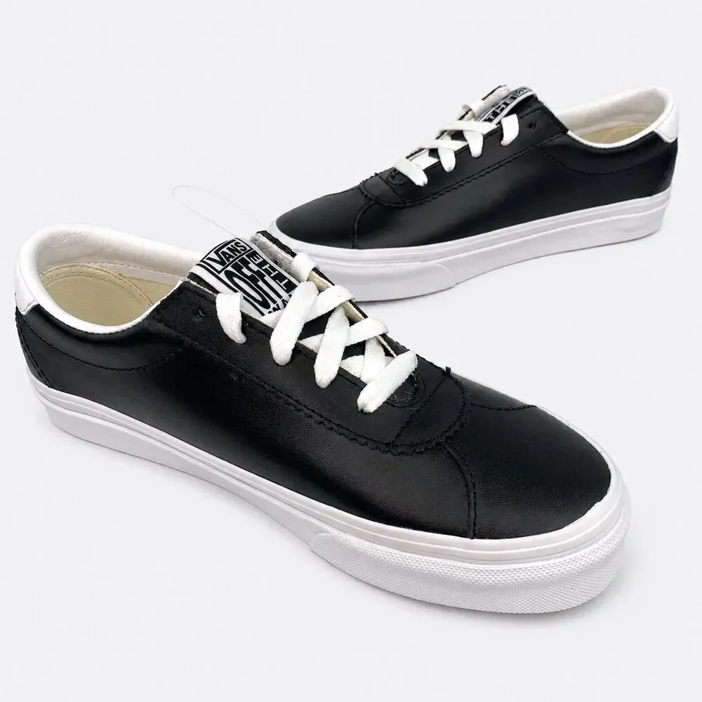 Vans Sport Leather Sneakers Women’s 8 Men’s 6.5 Black White Flying V NWOB